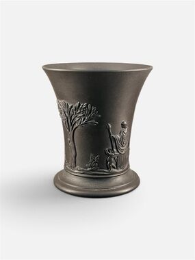 Wedgwood Black Basalt Posey Vase 1963 Wedgwood Flared Vase Neo Classical Relief.